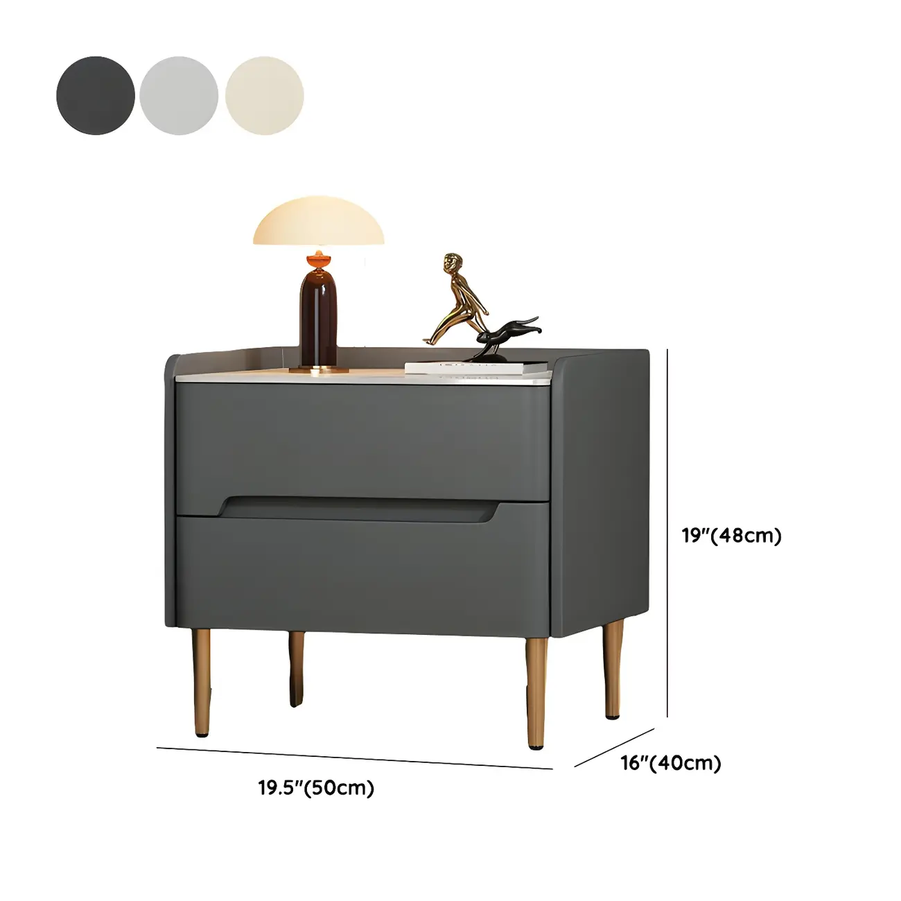 Elegant Green Wood Stone Top Gold Legs 2-Drawer Nightstand Image - 13 | homeyfad