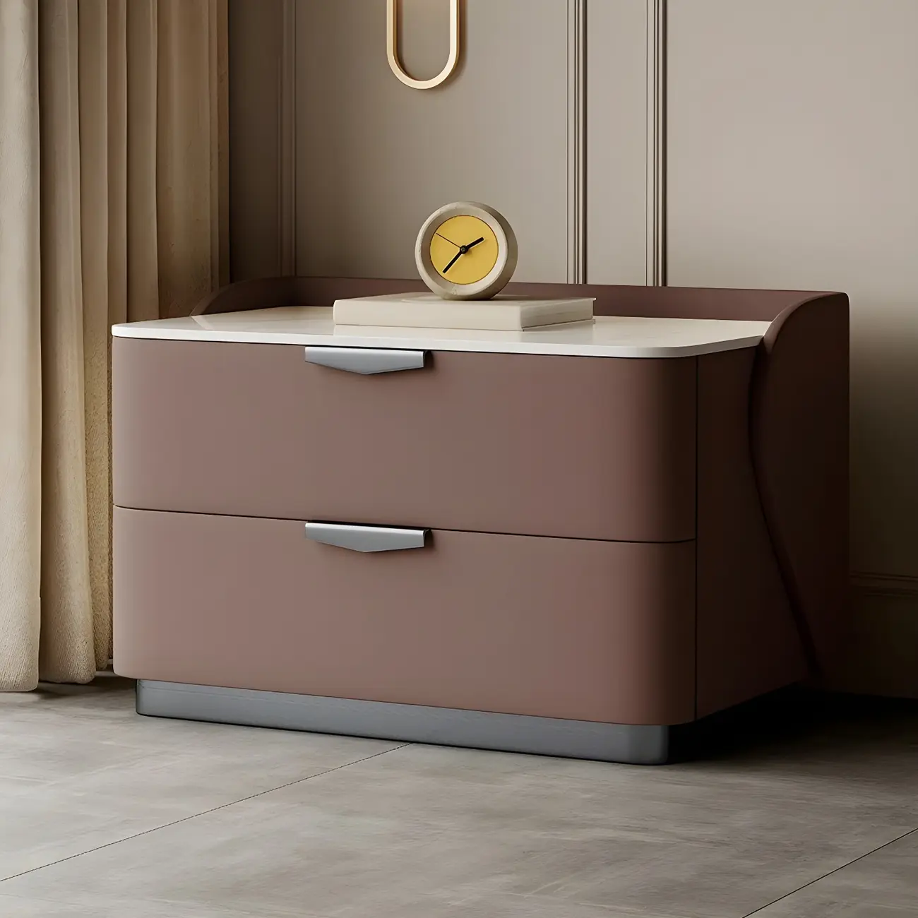 Modern Leather Stone Top Soft-Touch 2-Drawer Nightstand Image - 8 | homeyfad