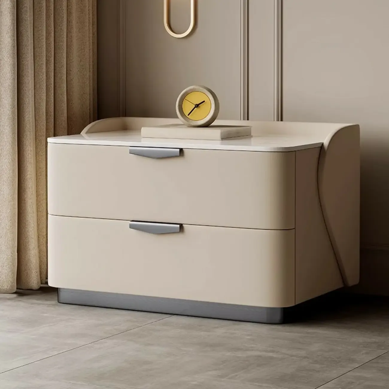 Modern Leather Stone Top Soft-Touch 2-Drawer Nightstand Image - 2