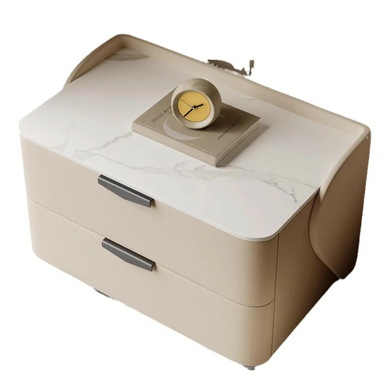 Modern Leather Stone Top Soft-Touch 2-Drawer Nightstand Image - 13 | homeyfad