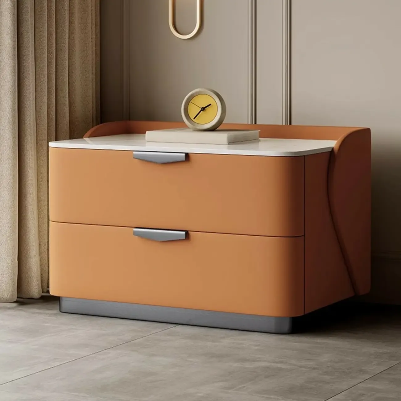 Modern Leather Stone Top Soft-Touch 2-Drawer Nightstand Image - 7