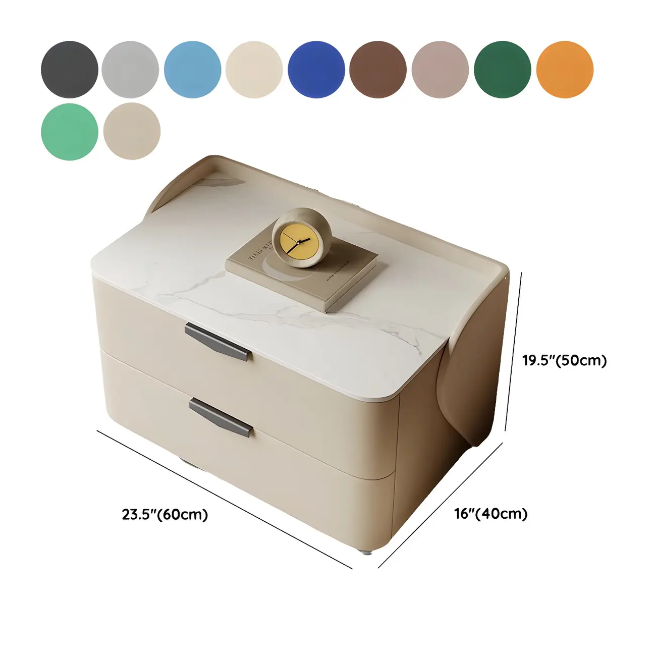 Modern Leather Stone Top Soft-Touch 2-Drawer Nightstand Image - 18 | homeyfad
