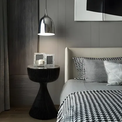 Minimalist Black Glass Round End Table with Collapsible Feature Image - 1