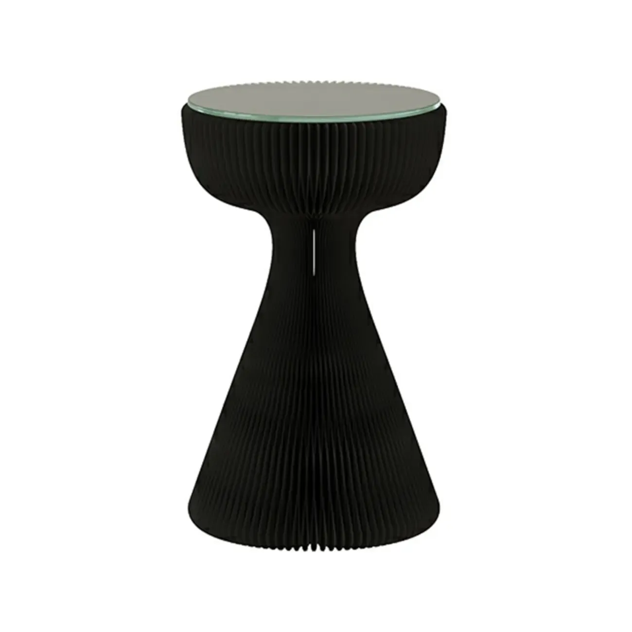 Minimalist Black Glass Round End Table with Collapsible Feature Image - 3