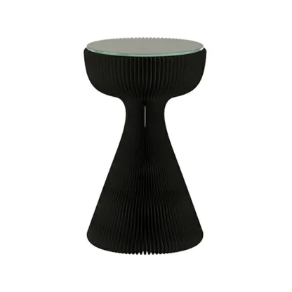 Minimalist Black Glass Round End Table with Collapsible Feature Image - 3