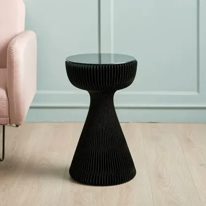 Minimalist Black Glass Round End Table with Collapsible Feature Image - 5