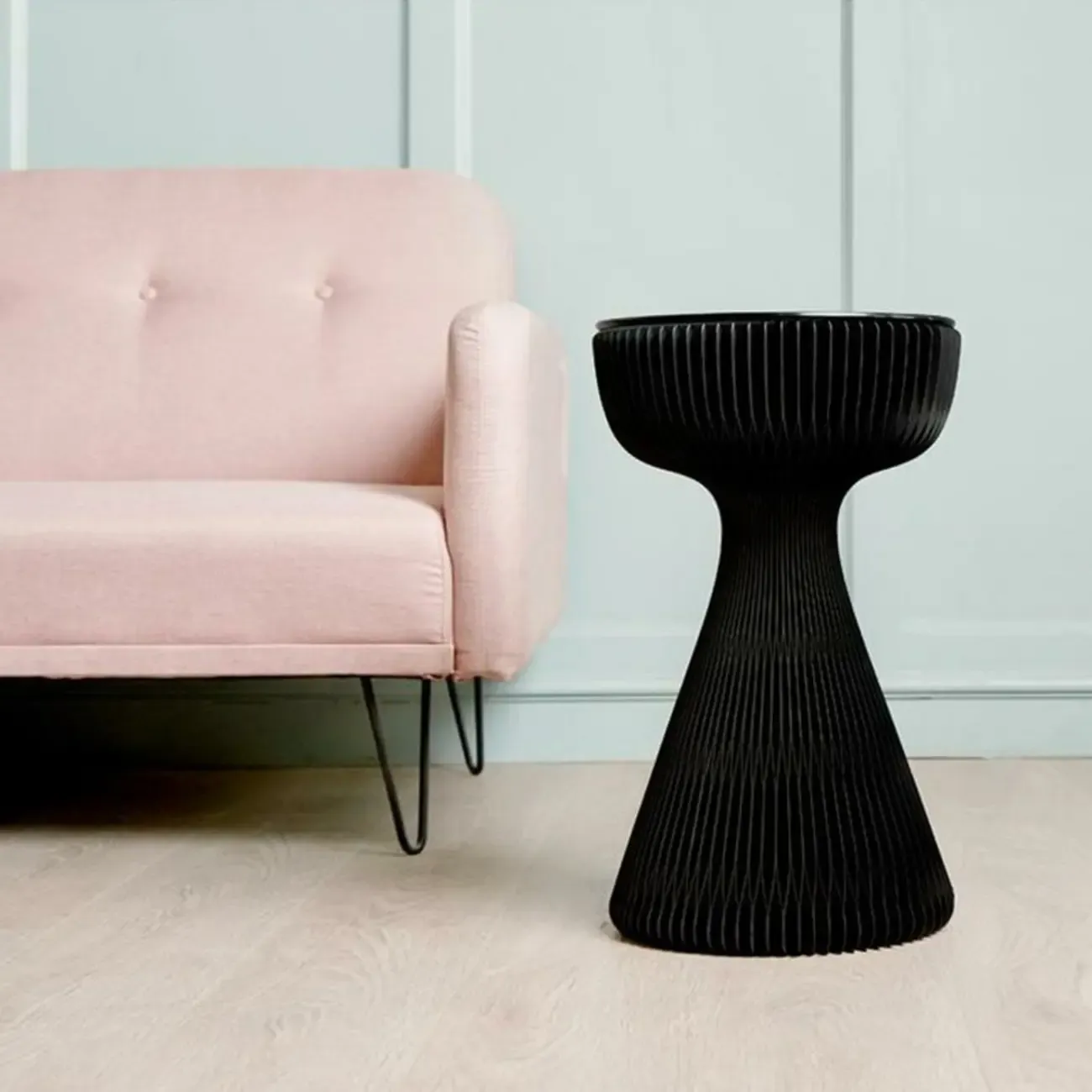 Minimalist Black Glass Round End Table with Collapsible Feature Image - 7
