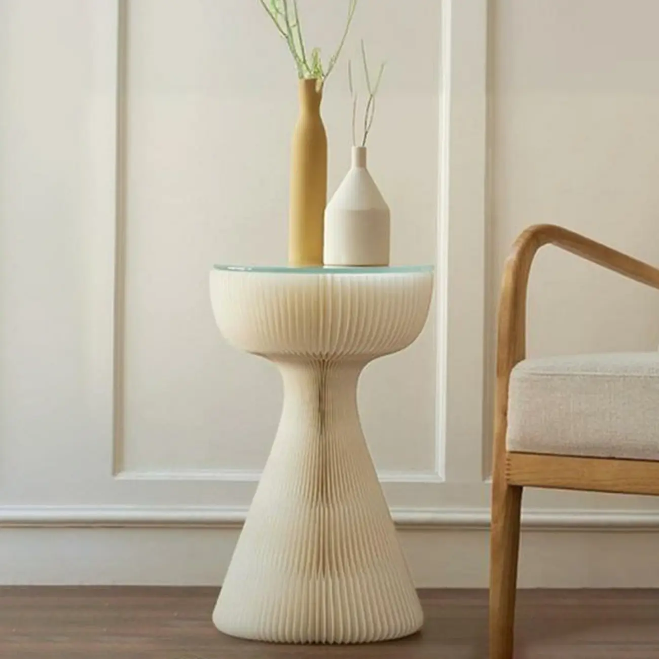 Minimalist Black Glass Round End Table with Collapsible Feature Image - 2 | homeyfad