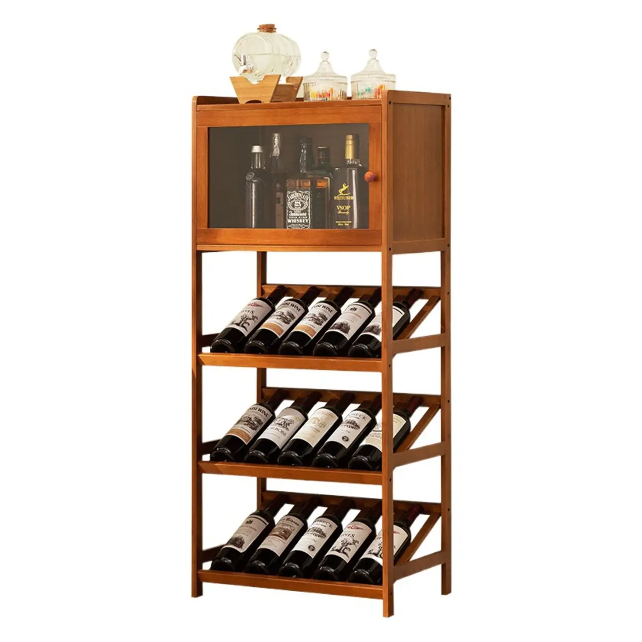 Wall Storage Bamboo Space-Saving Display Open Wine Cabinet Image - 8 | homeyfad