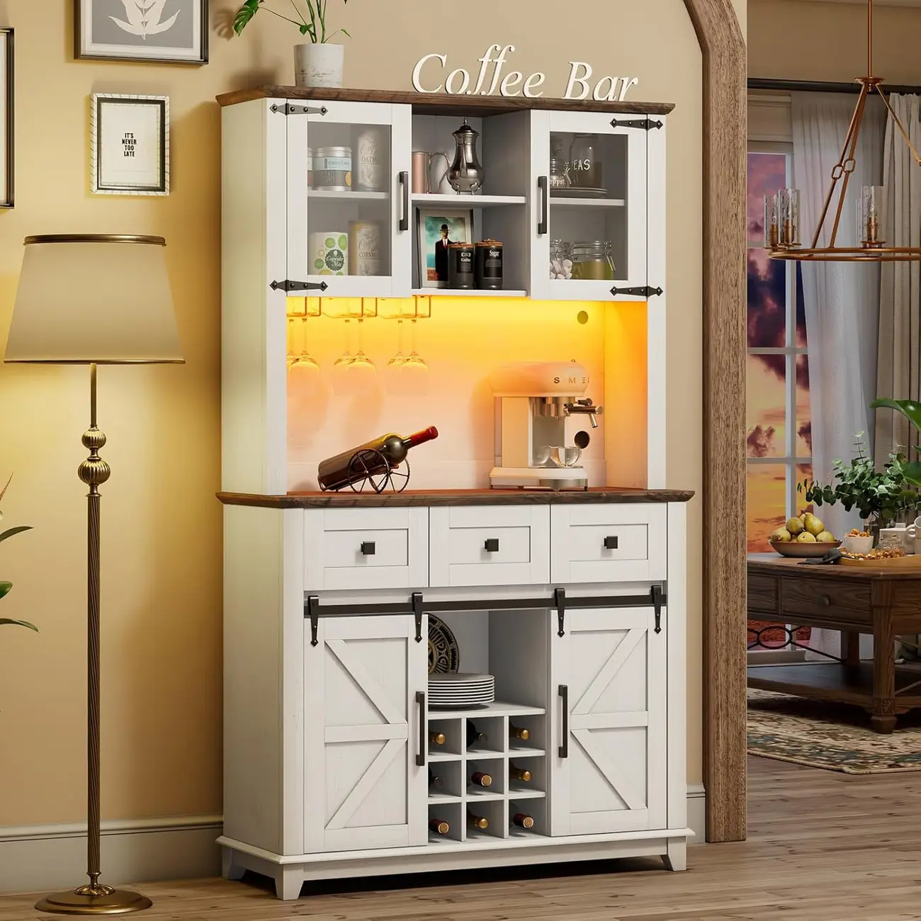 Led Lights Farmhouse Style Large Capacity Wine Cabinet Image - 1 | homeyfad