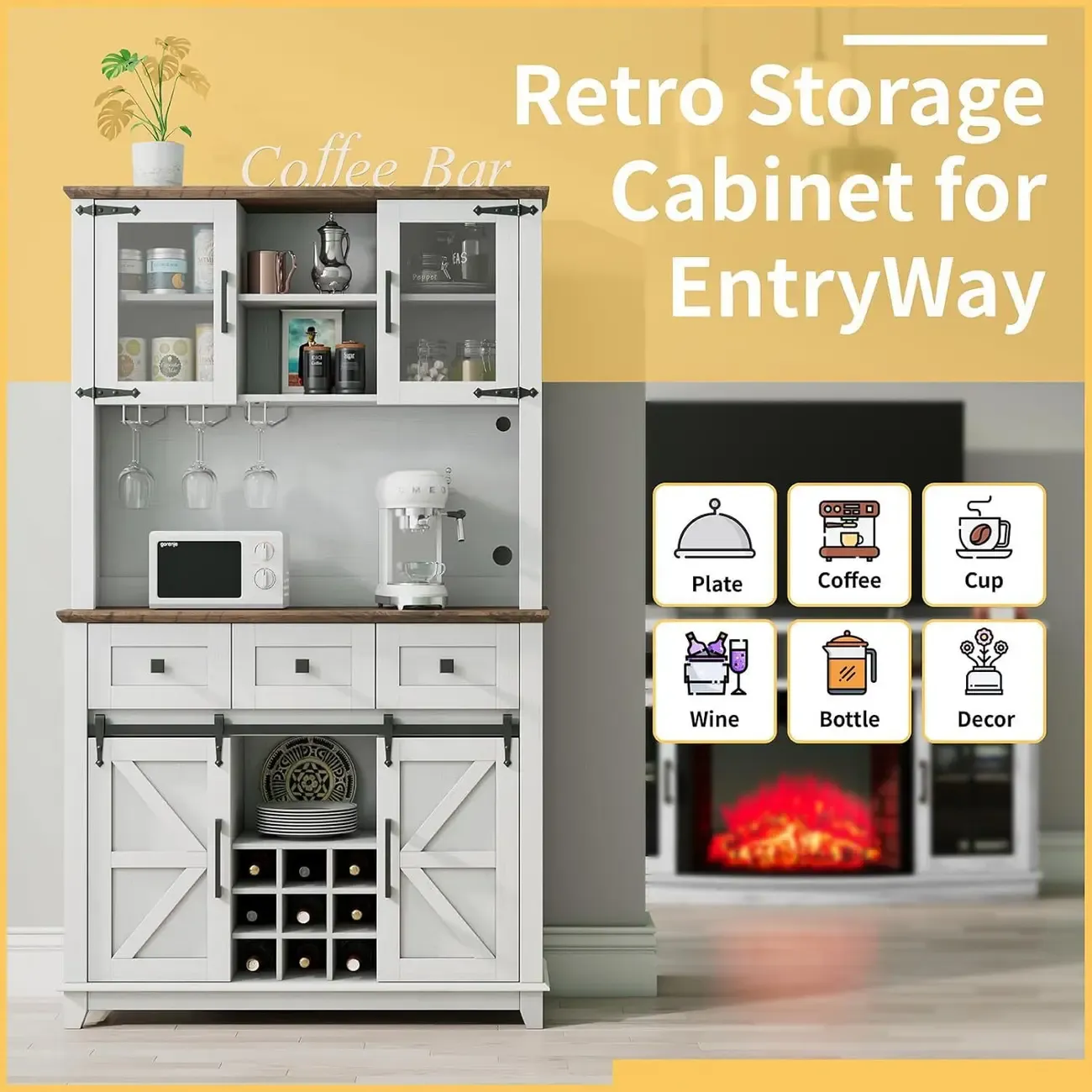 Led Lights Farmhouse Style Large Capacity Wine Cabinet Image - 3