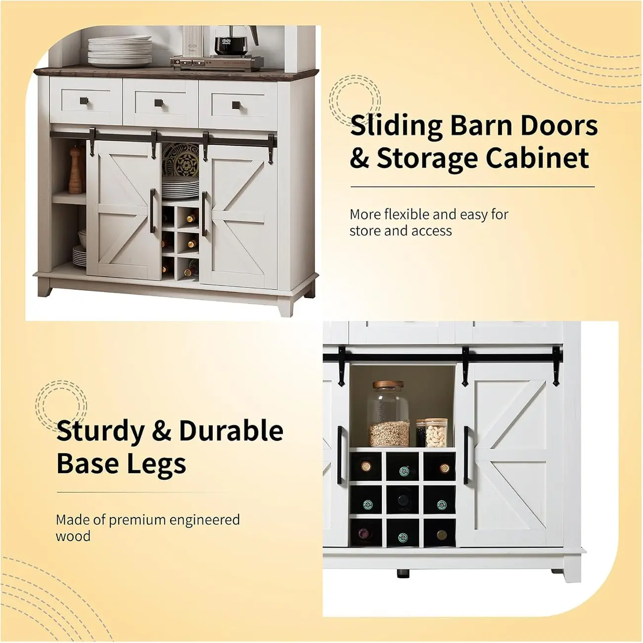 Led Lights Farmhouse Style Large Capacity Wine Cabinet Image - 5 | homeyfad