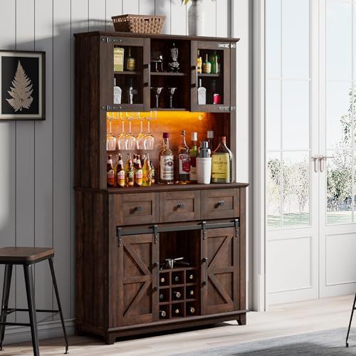 Led Lights Farmhouse Style Large Capacity Wine Cabinet | homeyfad