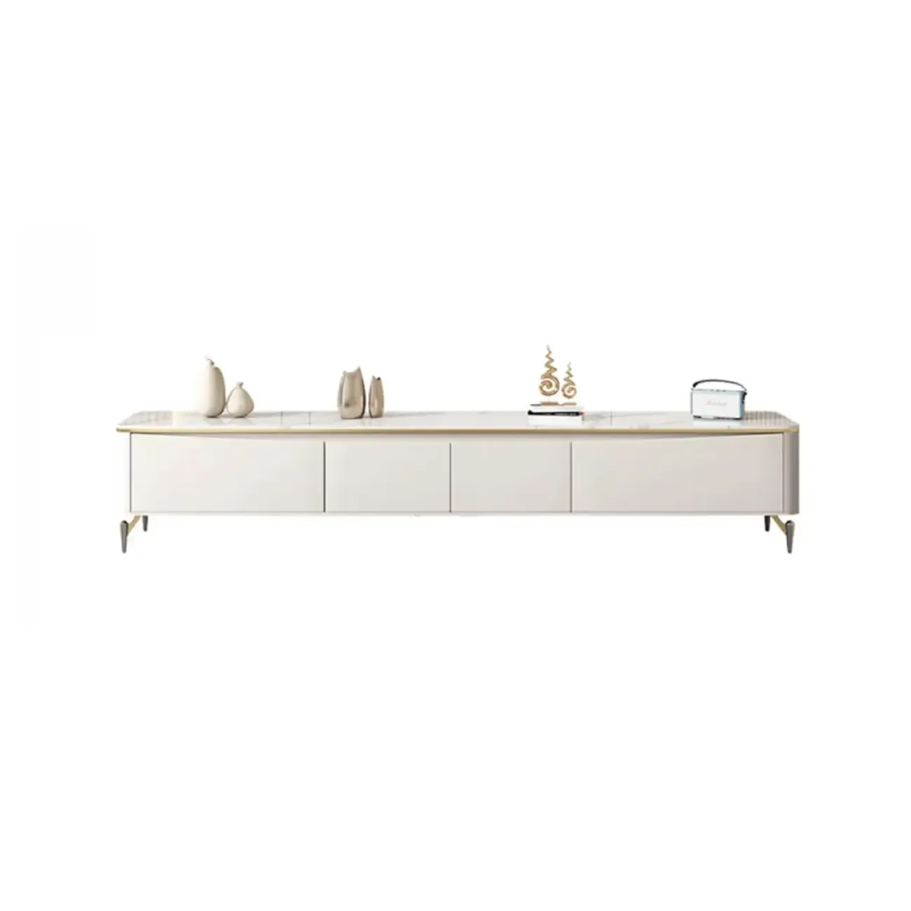 Modern TV Stand with Stone Top and Drawers for Living Room Image - 7
