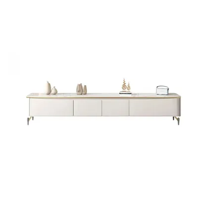 Modern TV Stand with Stone Top and Drawers for Living Room Image - 7