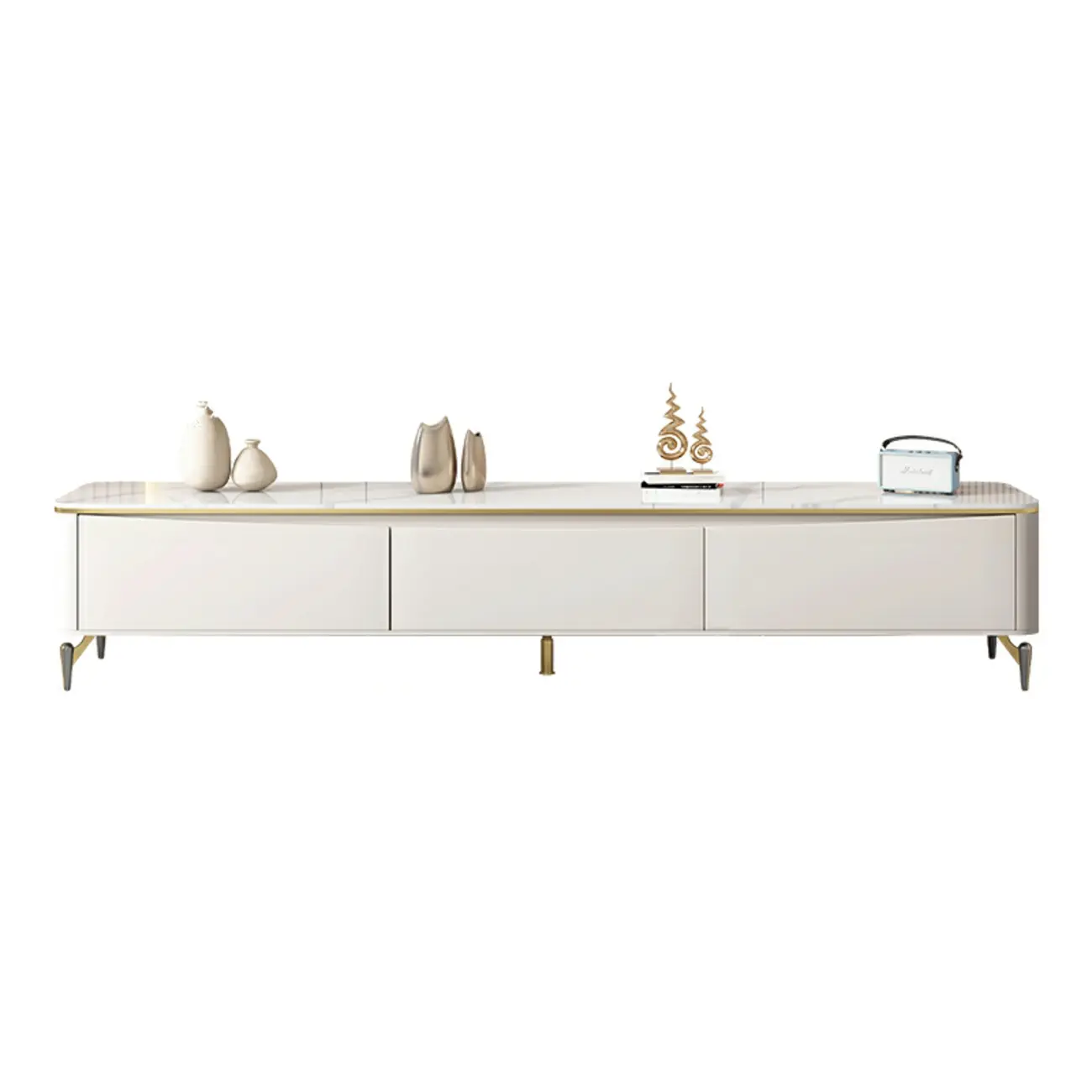 Modern TV Stand with Stone Top and Drawers for Living Room Image - 9 | homeyfad