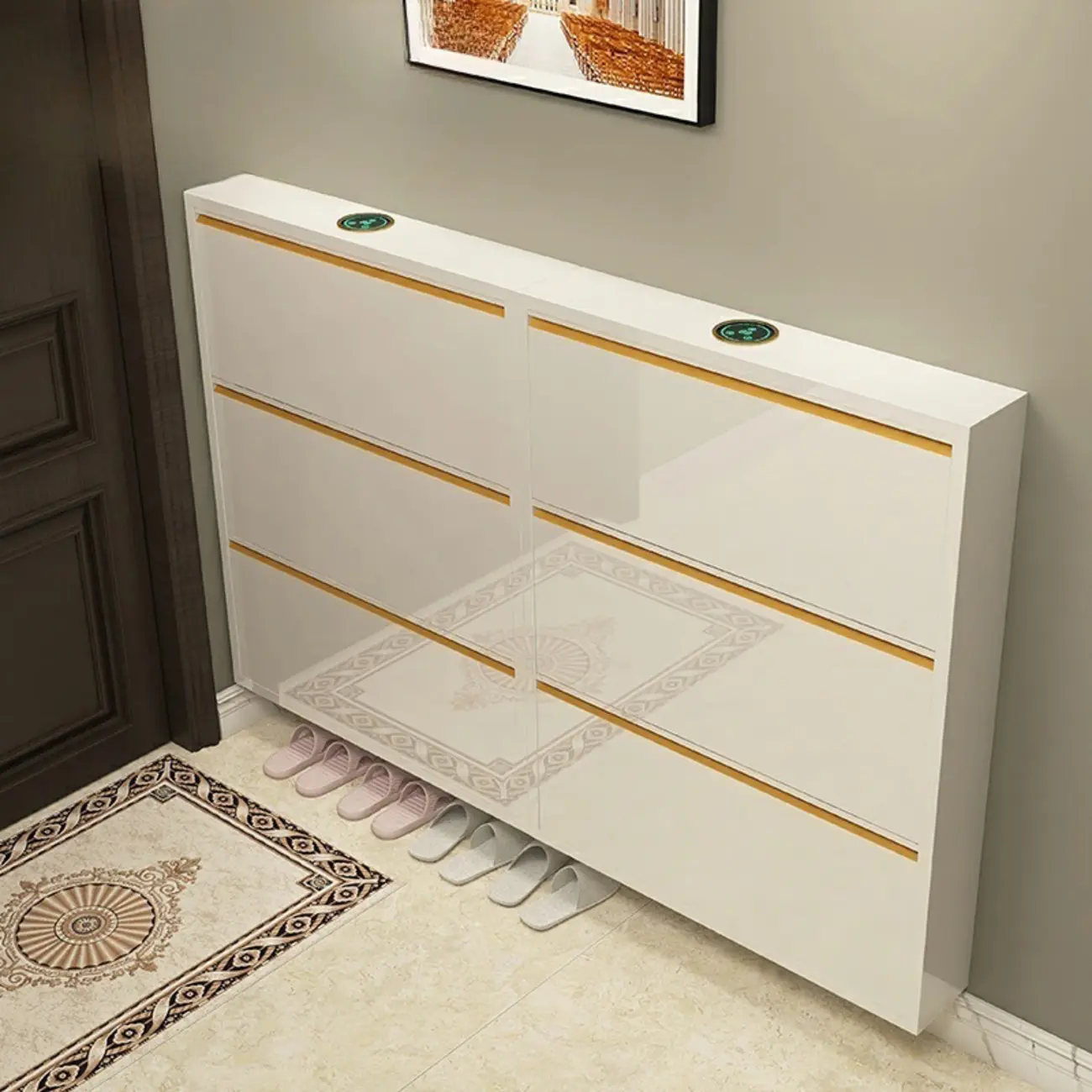 Gloss Black Wooden Slim Drop Front Shoe Cabinet Image - 2 | homeyfad