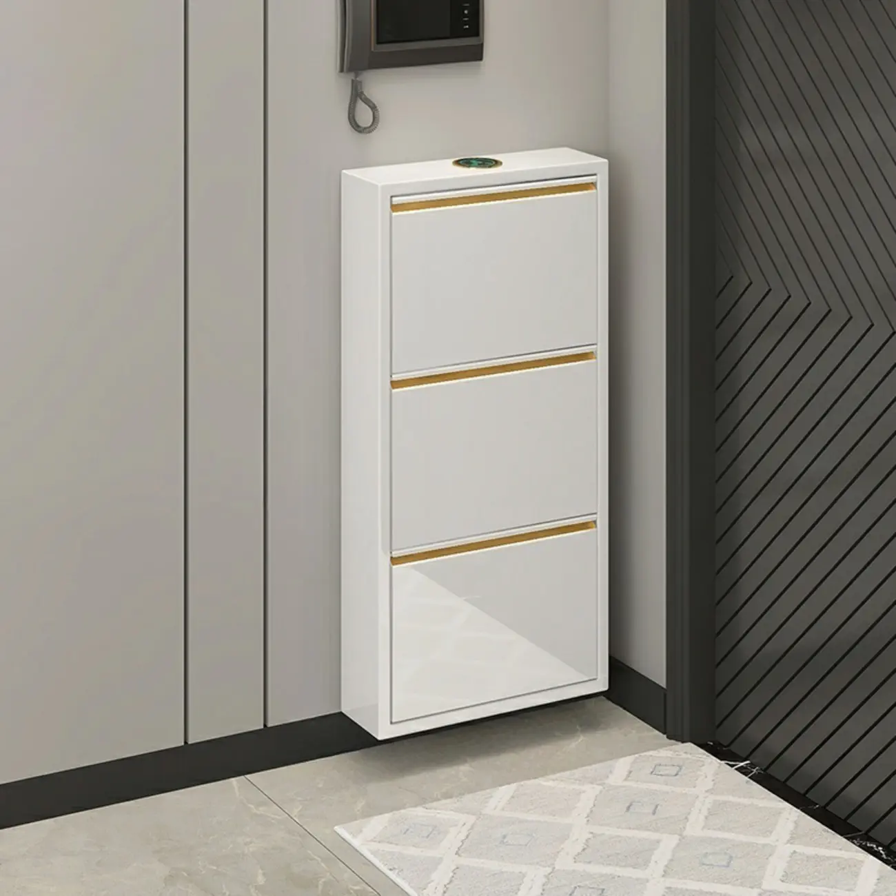 Gloss Black Wooden Slim Drop Front Shoe Cabinet Image - 9 | homeyfad