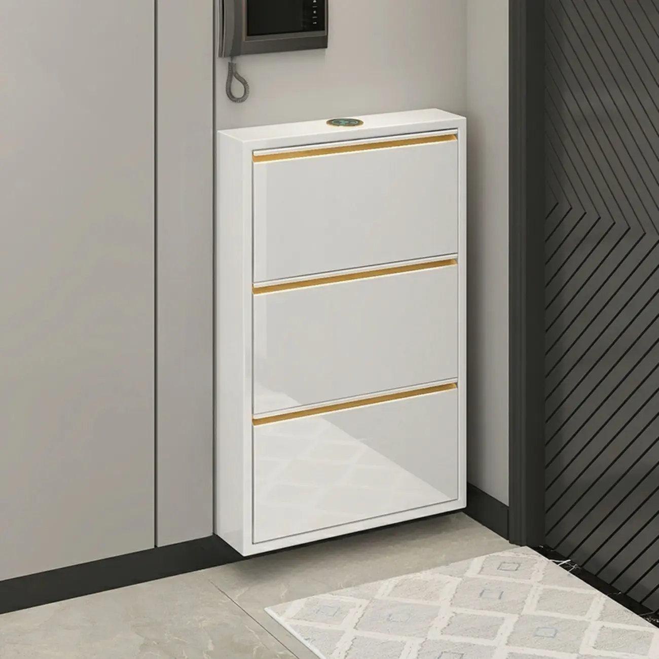 Gloss Black Wooden Slim Drop Front Shoe Cabinet Image - 11 | homeyfad