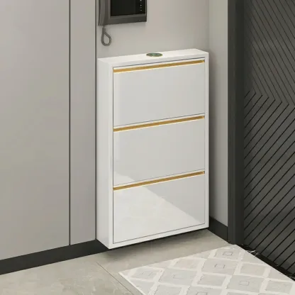 Gloss Black Wooden Slim Drop Front Shoe Cabinet Image - 11