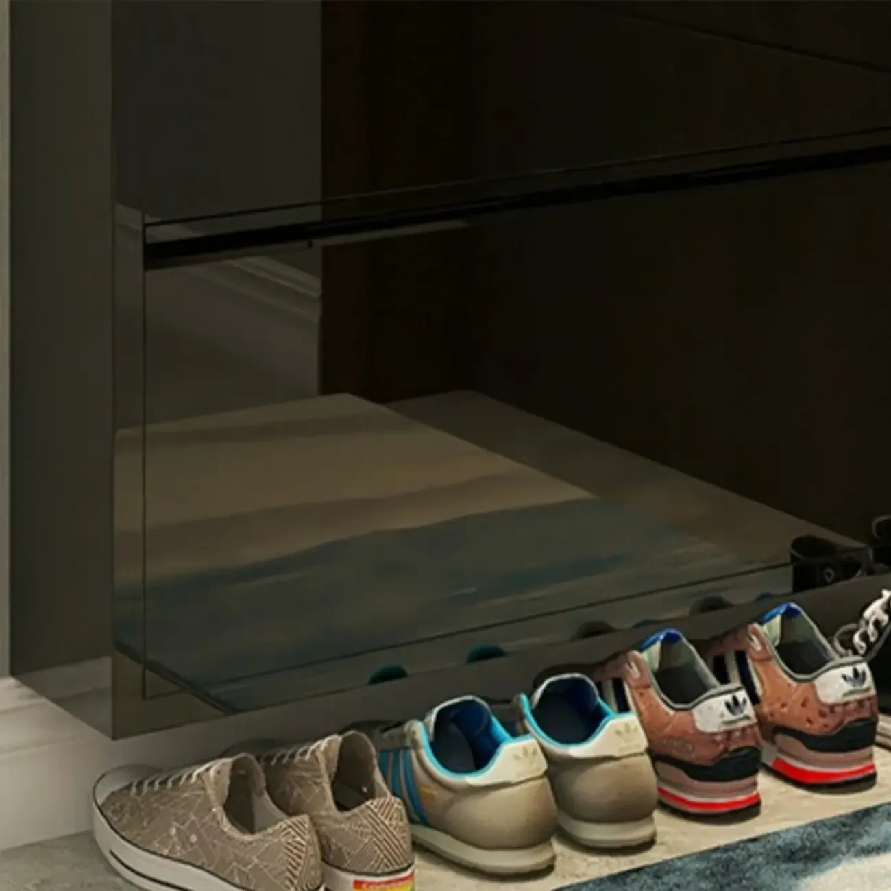 Gloss Black Wooden Slim Drop Front Shoe Cabinet Image - 12