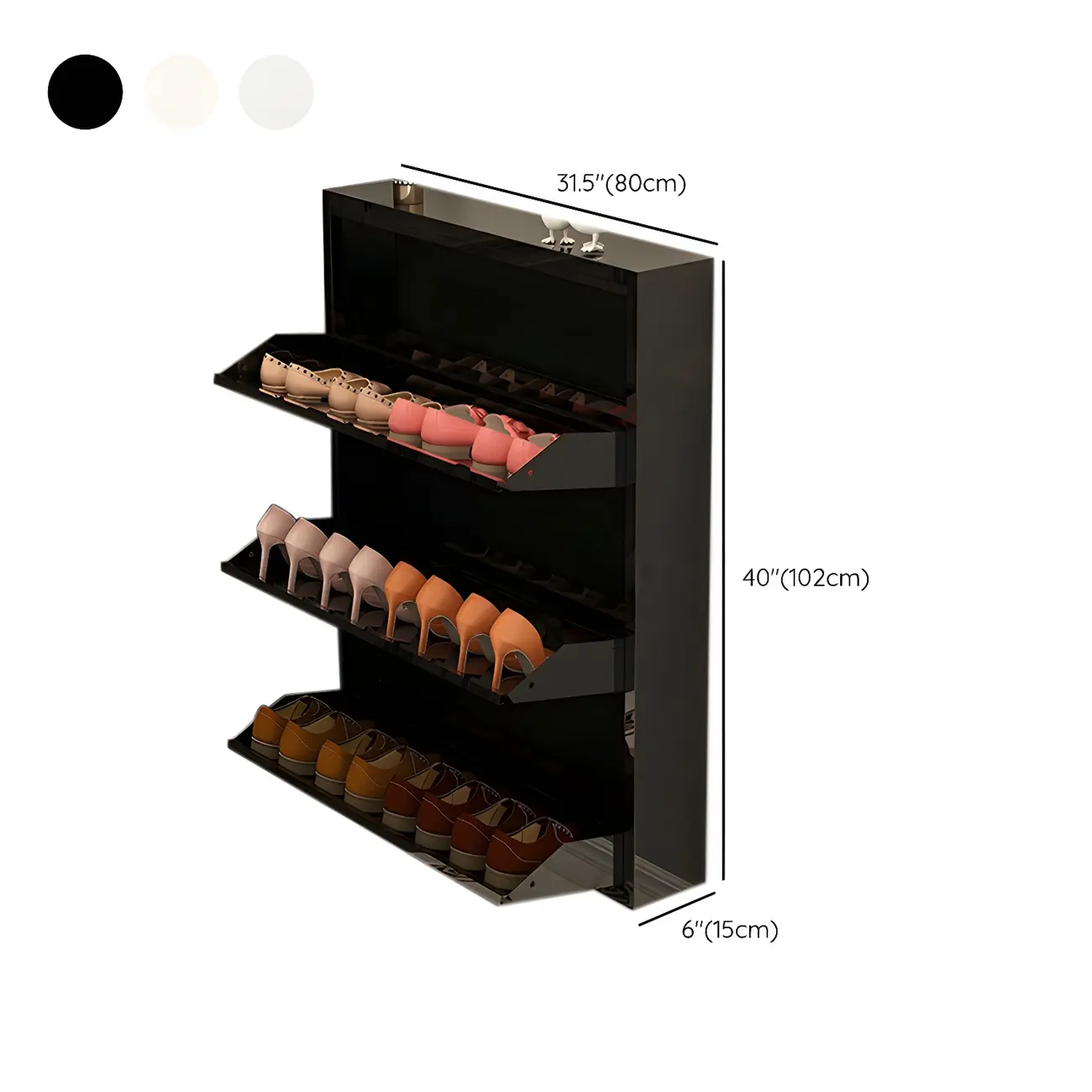 Gloss Black Wooden Slim Drop Front Shoe Cabinet Image - 24 | homeyfad