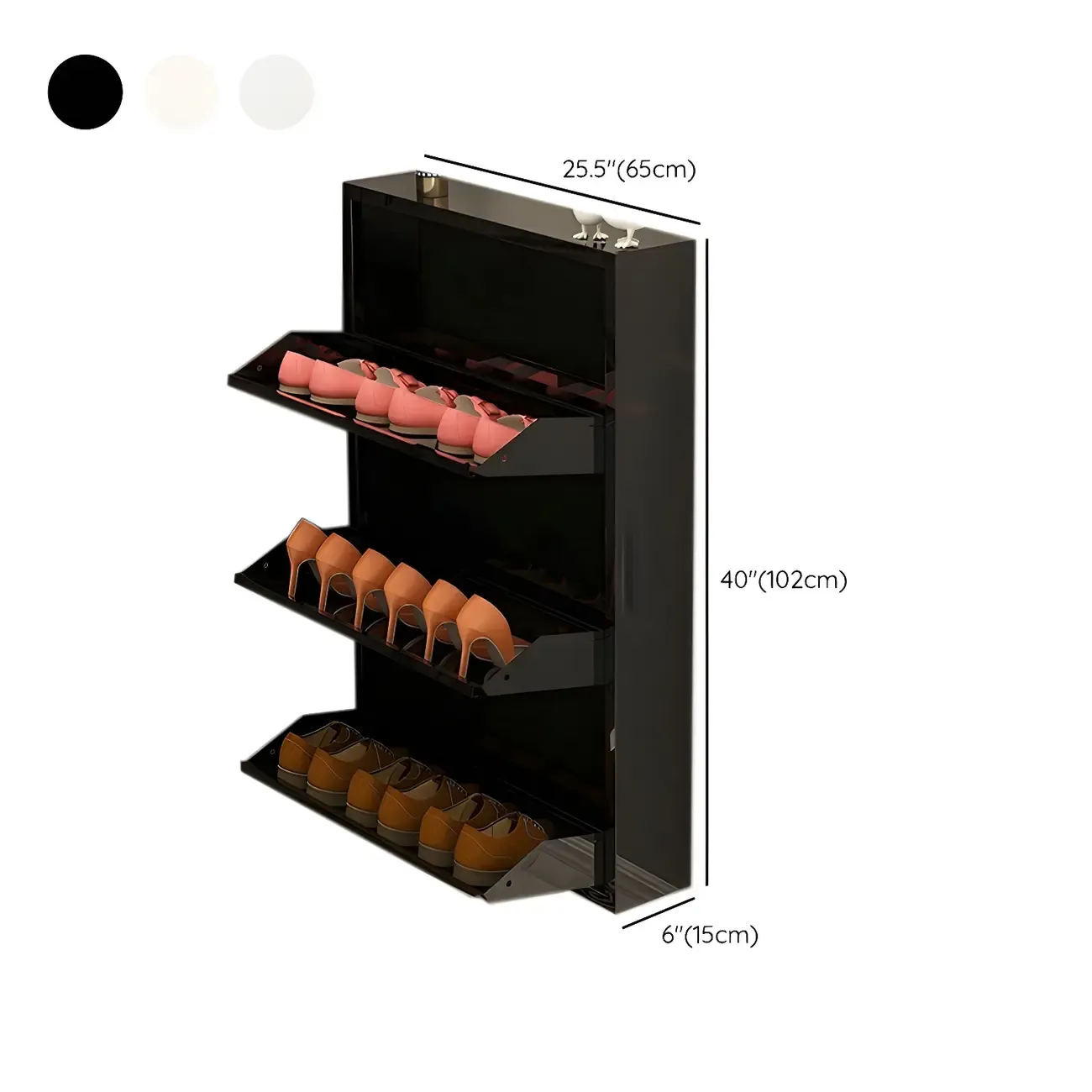 Gloss Black Wooden Slim Drop Front Shoe Cabinet Image - 25