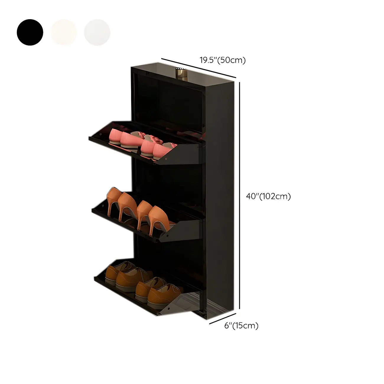 Gloss Black Wooden Slim Drop Front Shoe Cabinet Image - 26 | homeyfad