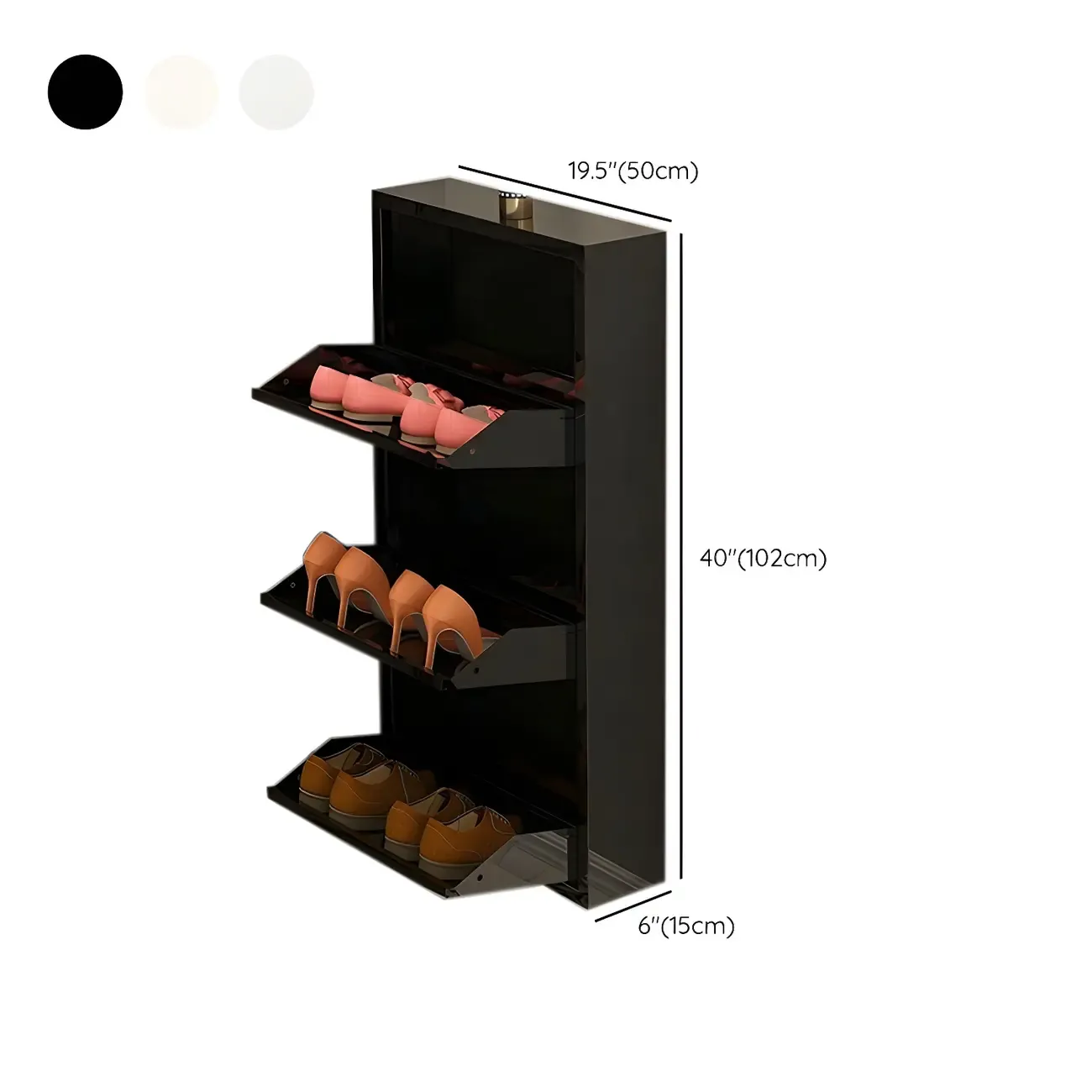 Gloss Black Wooden Slim Drop Front Shoe Cabinet Image - 26