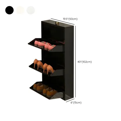 Gloss Black Wooden Slim Drop Front Shoe Cabinet Image - 26