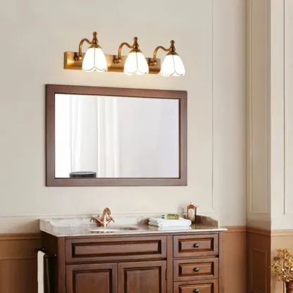 Gold Floral Vanity Light with Frosted Glass Elegance Image - 1