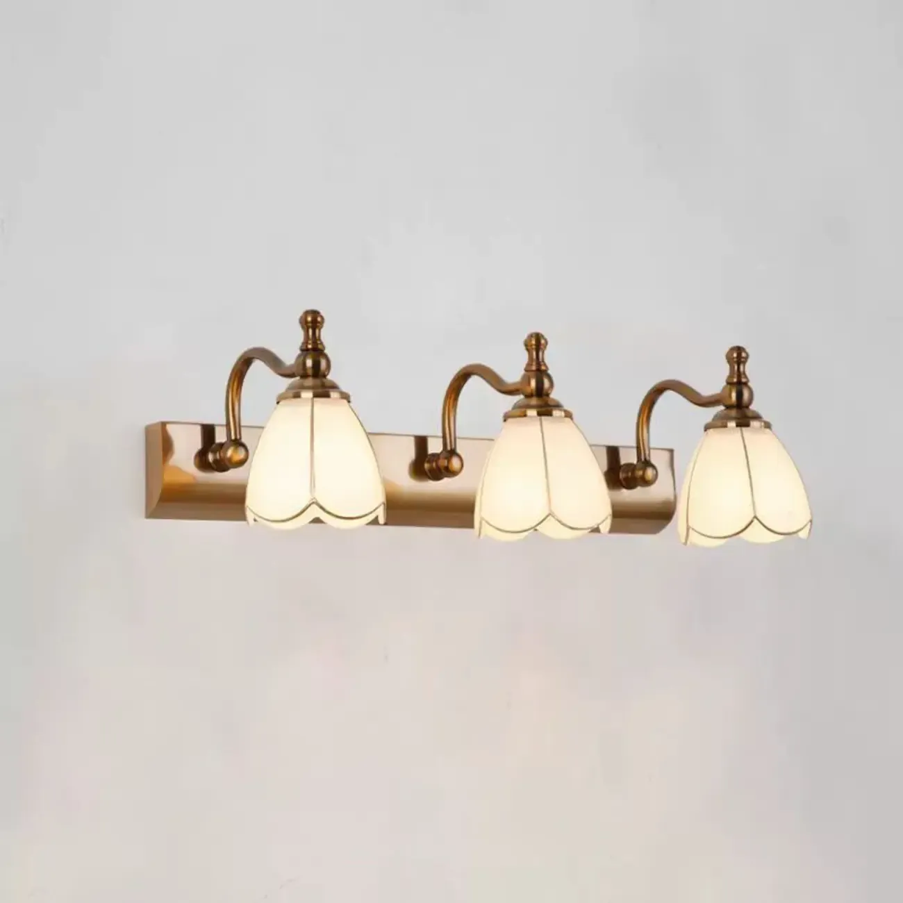 Elegant Gold Bathroom Vanity Light Frosted Floral Glass Shade - HomeyFad