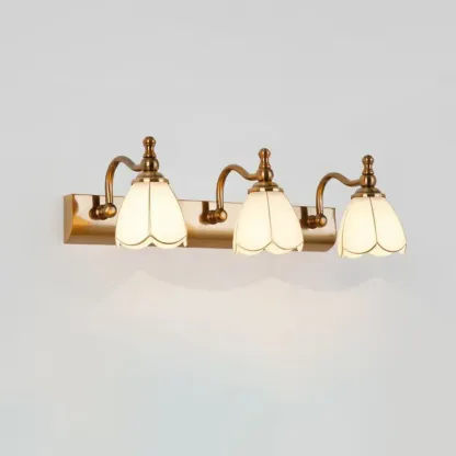 Gold Floral Vanity Light with Frosted Glass Elegance Image - 10