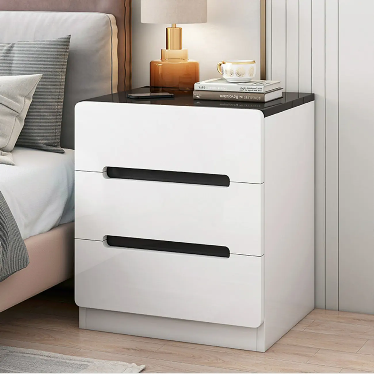 Modern White Bedside Table with Smooth Drawers Nightstand Image - 1 | homeyfad