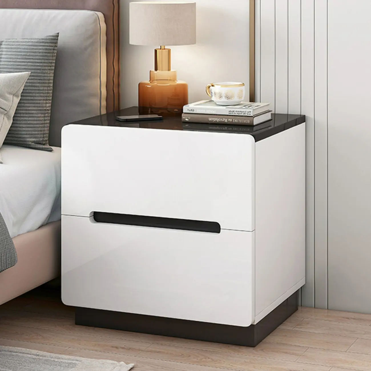 Modern White Bedside Table with Smooth Drawers Nightstand Image - 2 | homeyfad