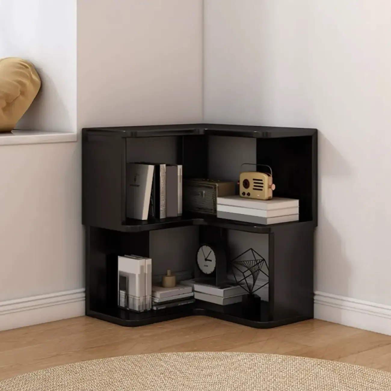 Elegant Woodern L-shaped Ladder Display Corner Bookcase Image - 1