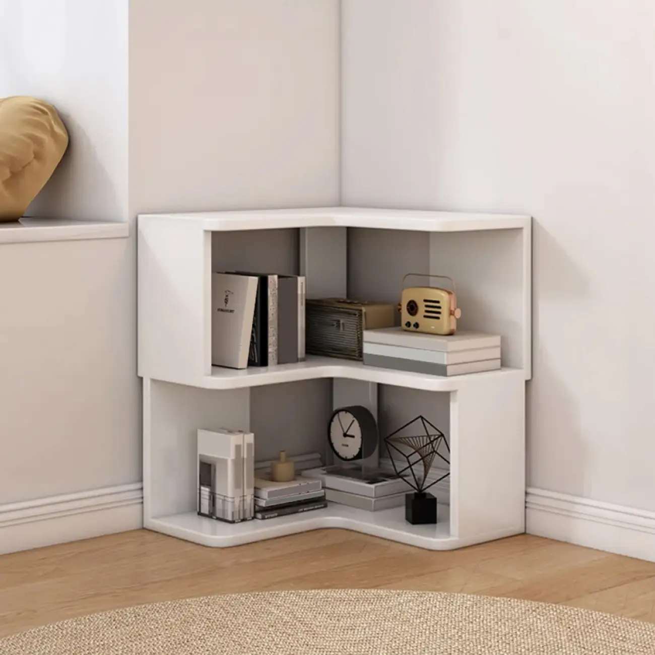 Elegant Woodern L-shaped Ladder Display Corner Bookcase Image - 4 | homeyfad