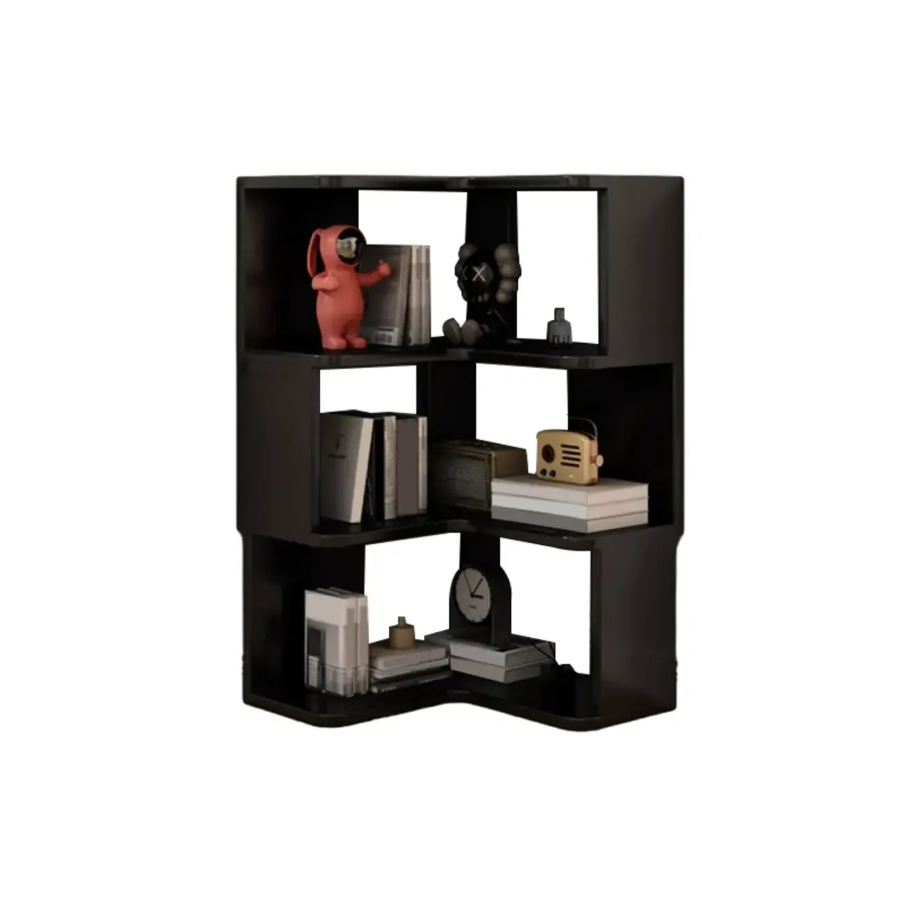 Elegant Woodern L-shaped Ladder Display Corner Bookcase Image - 10