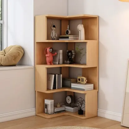 Elegant Woodern L-shaped Ladder Display Corner Bookcase Image - 11