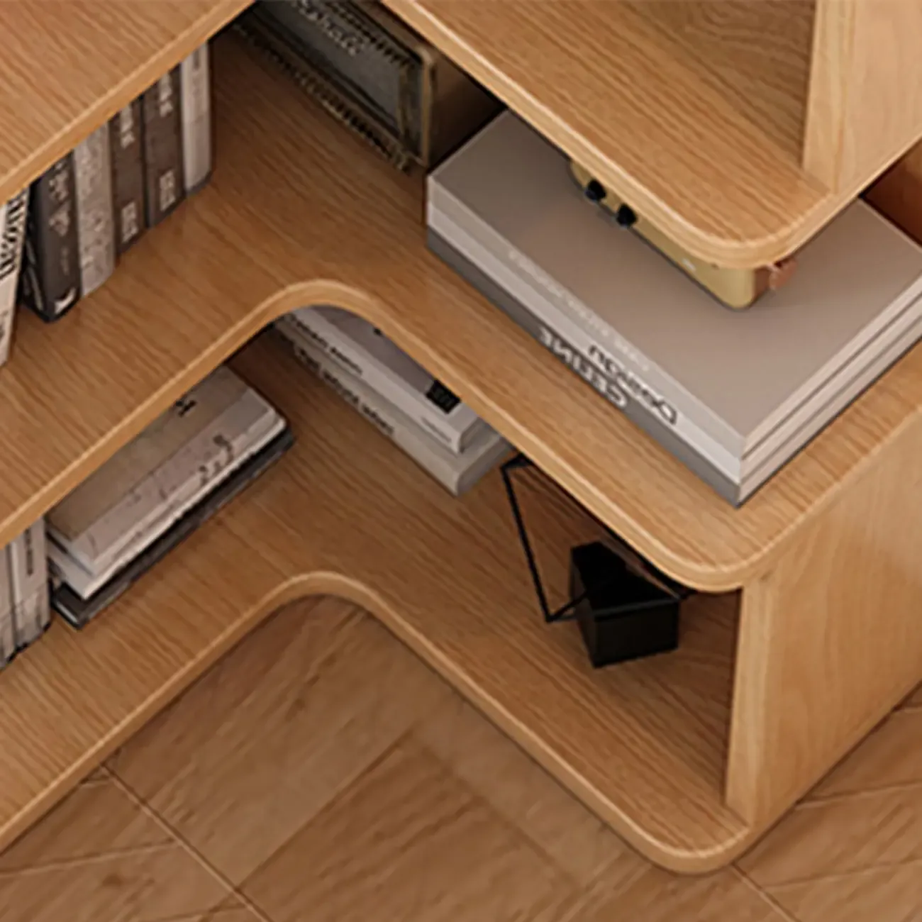 Elegant Woodern L-shaped Ladder Display Corner Bookcase Image - 12