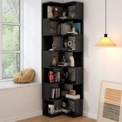 Elegant Woodern L-shaped Ladder Display Corner Bookcase Image - 21