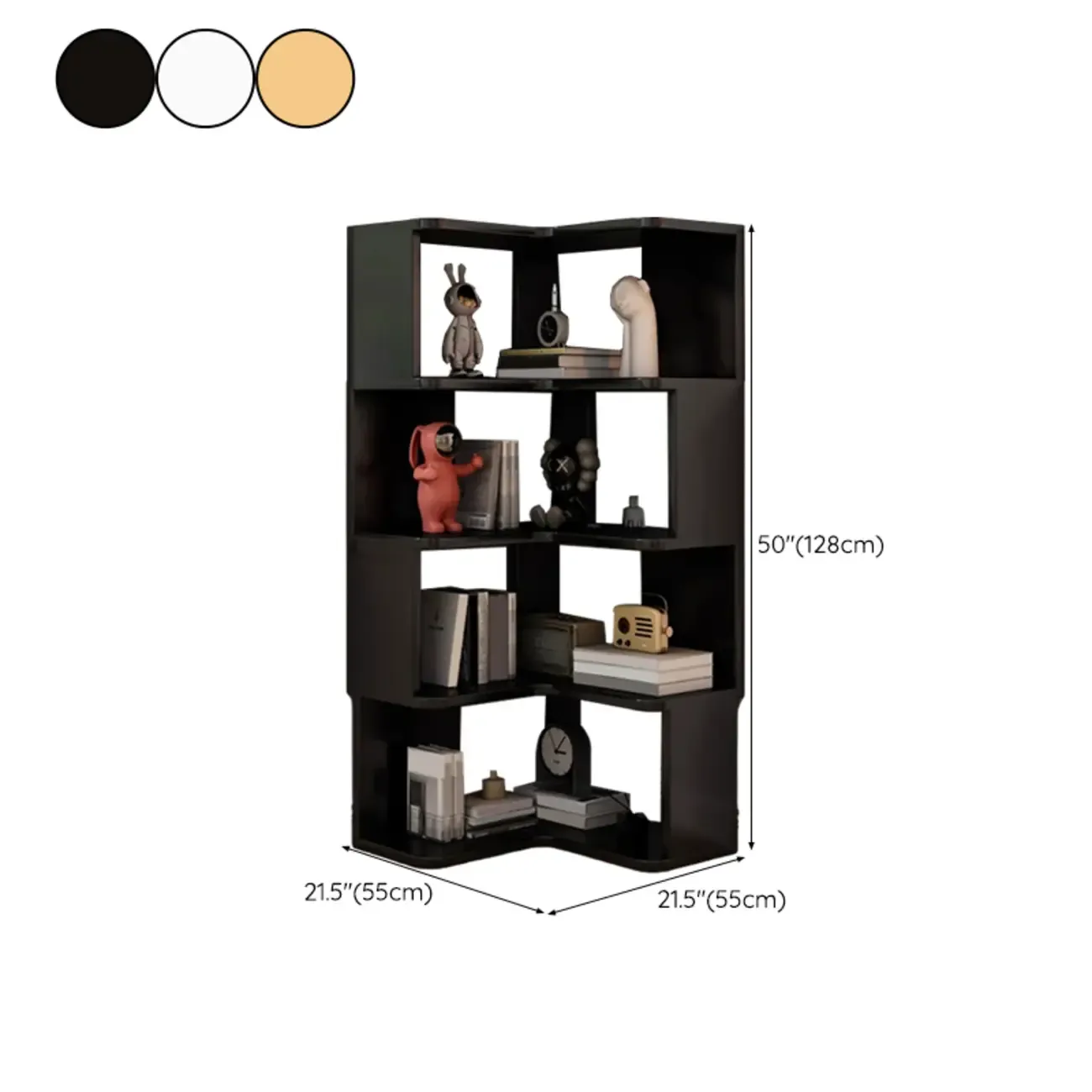 Elegant Woodern L-shaped Ladder Display Corner Bookcase Image - 26