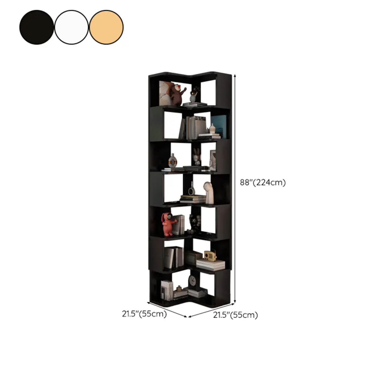 Elegant Woodern L-shaped Ladder Display Corner Bookcase Image - 29 | homeyfad