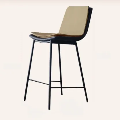 Simplistic Leather Bar Stool  with Backrest and Foot Support Image - 9