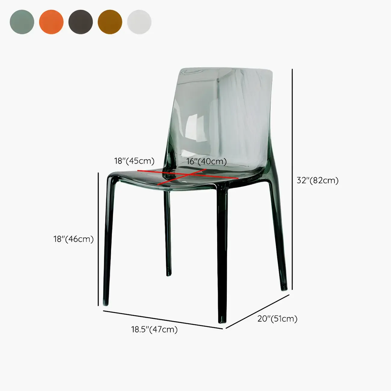 Amber Acrylic 	Armless Low Back Dining Chair #size