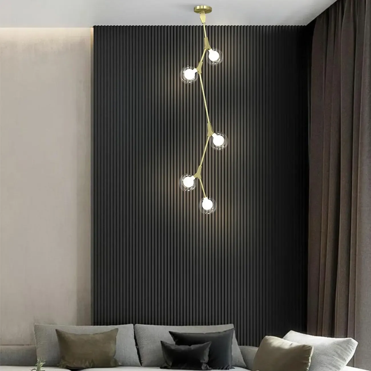 Gold Linear Glass Crystal Modern Chandelier Light Image - 1