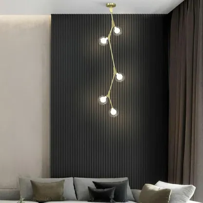 Gold Linear Glass Crystal Modern Chandelier Light Image - 1