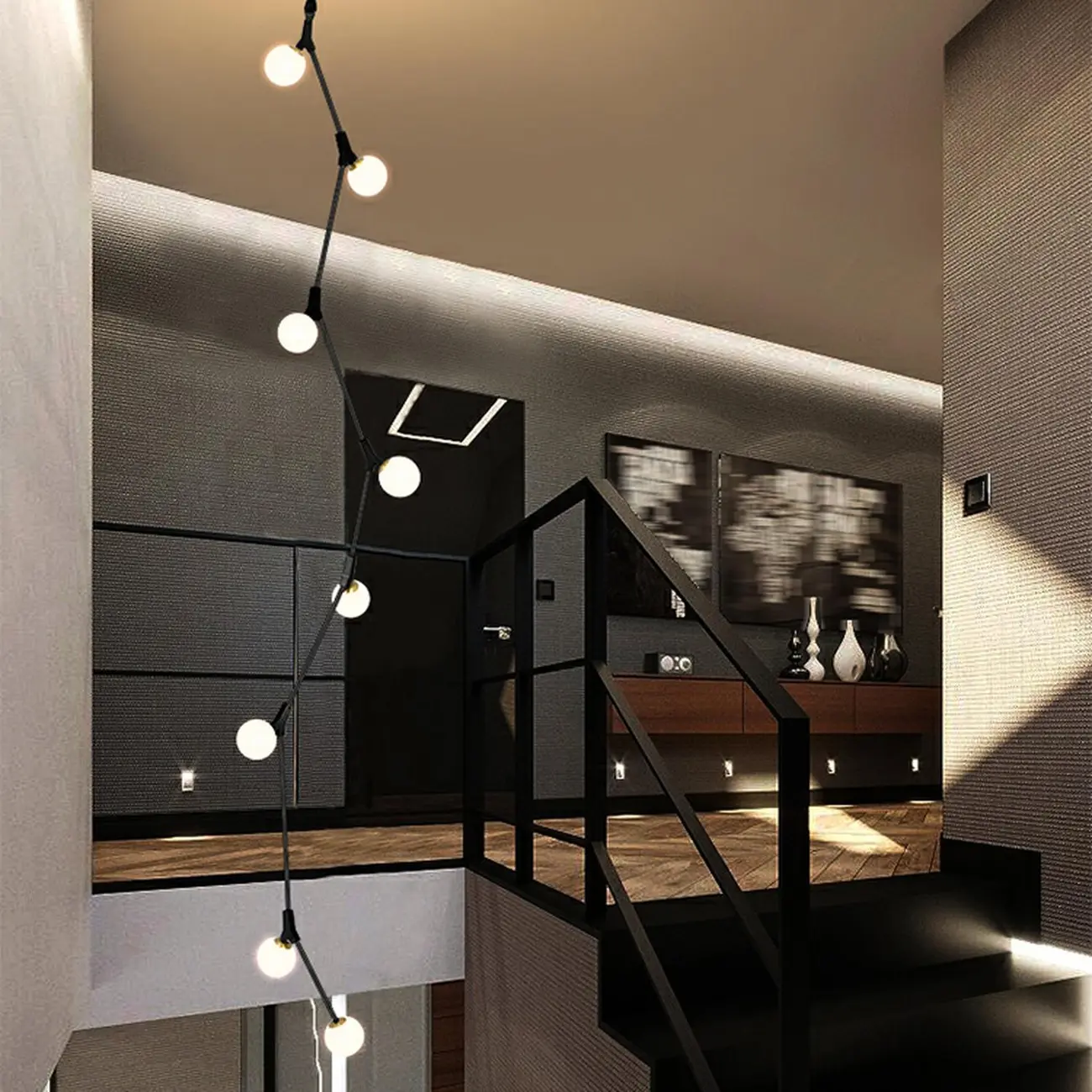 Gold Linear Glass Crystal Modern Chandelier Light Image - 4 | homeyfad