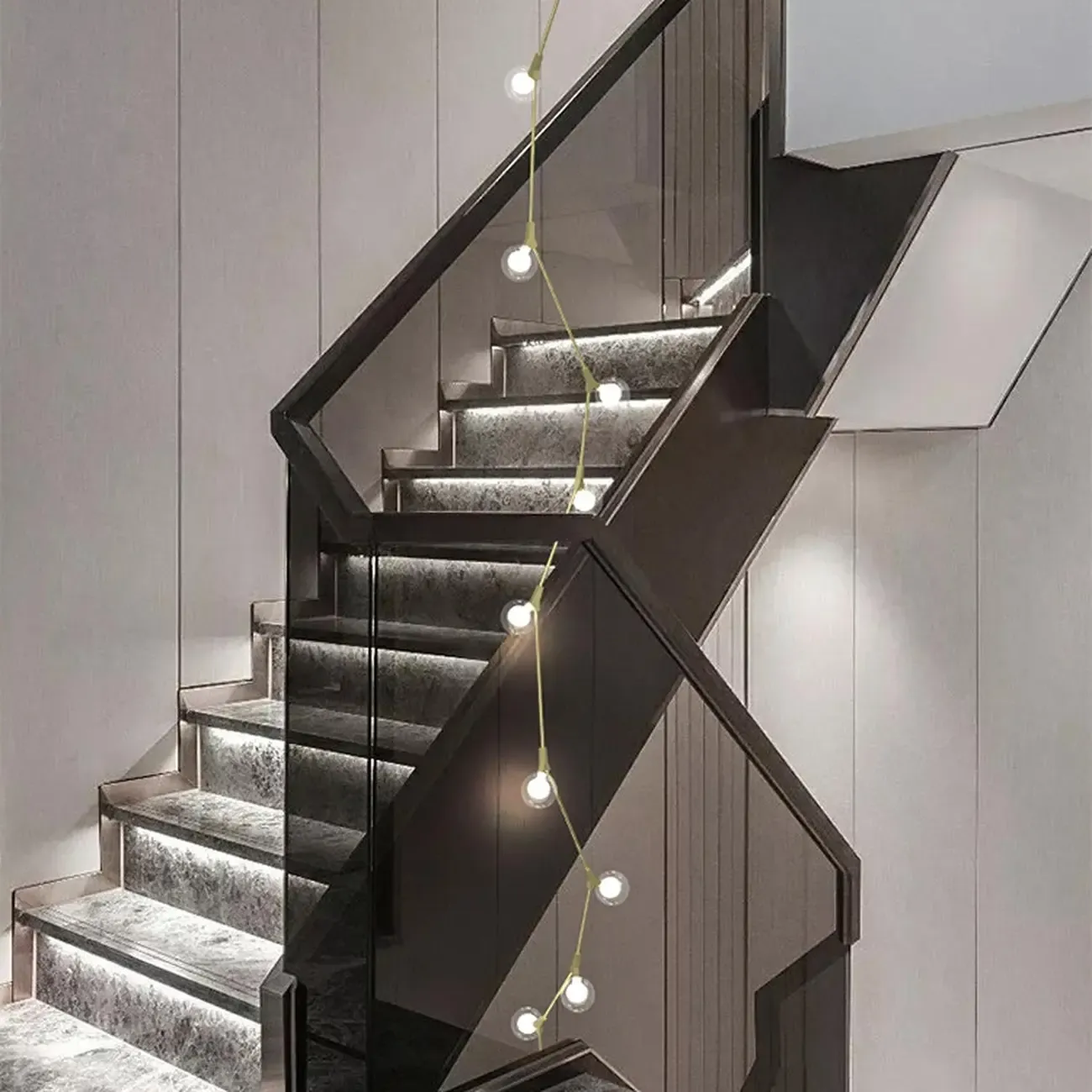 Gold Linear Glass Crystal Modern Chandelier Light Image - 5