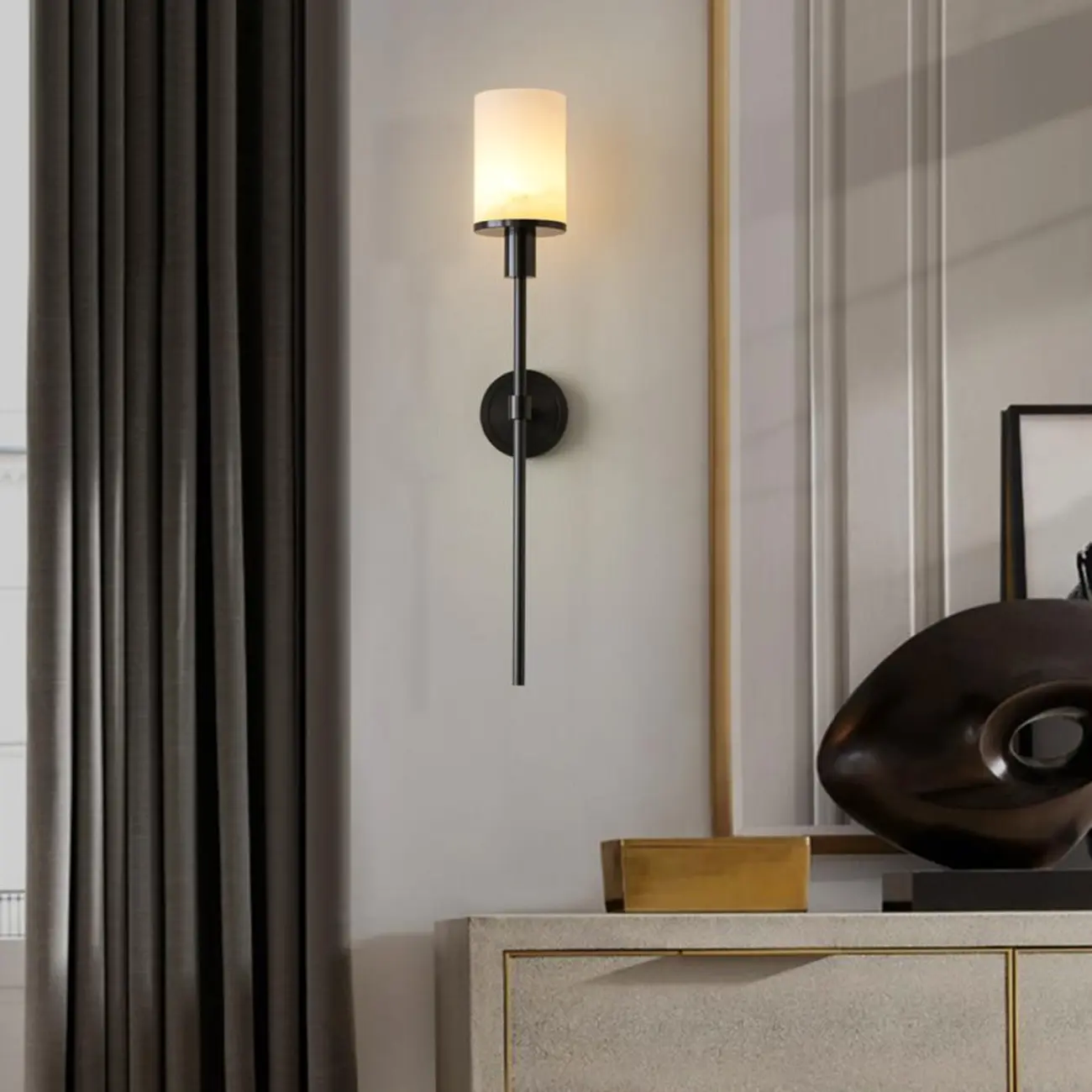 Modern Round Stone Wall Sconce with LED Light for Living Room | homeyfad